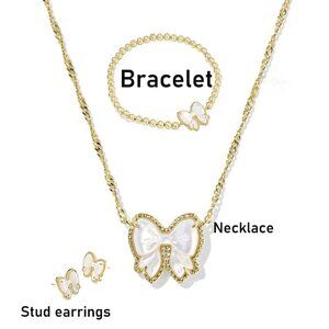 Kendra Scott Haley Bow Ivory Mother-of-Pearl Necklace (Gold) Set (Bracelet, Earr